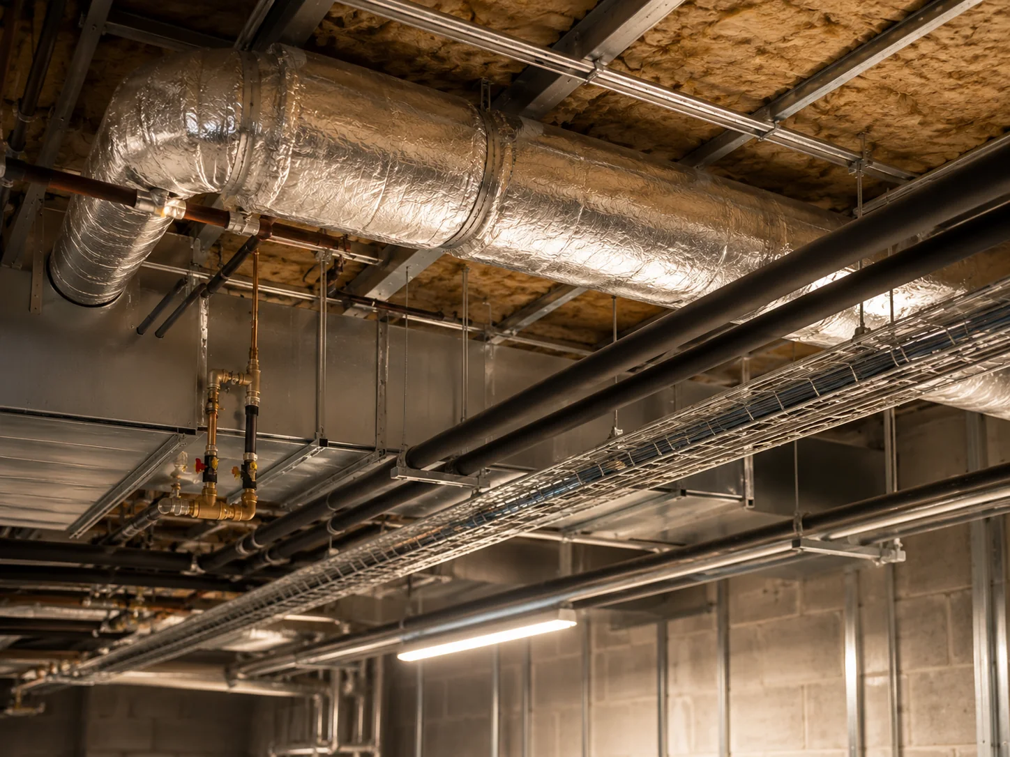 Réseaux techniques dans un bâtiment professionnel