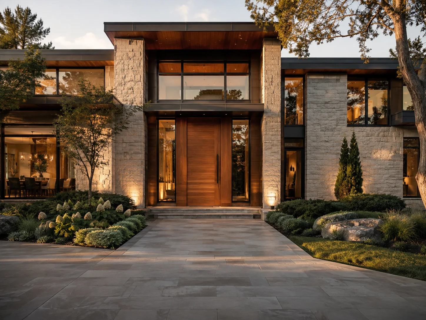 Façade contemporaine avec porte d’entrée architecturale