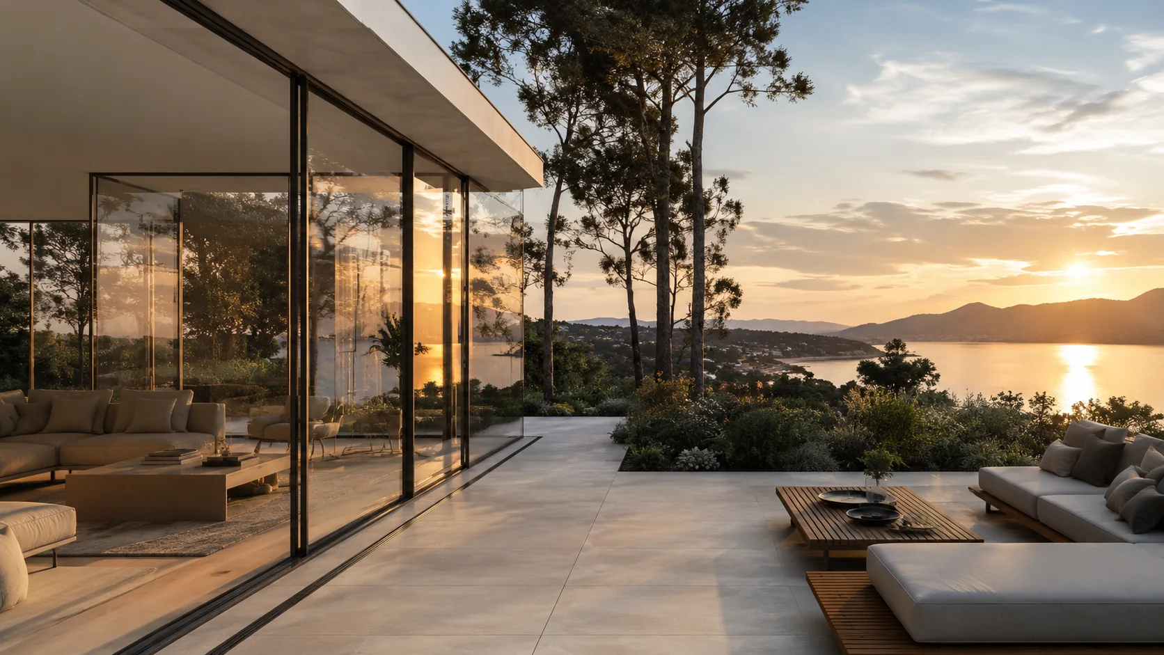 Grande baie vitrée contemporaine ouverte sur l’extérieur