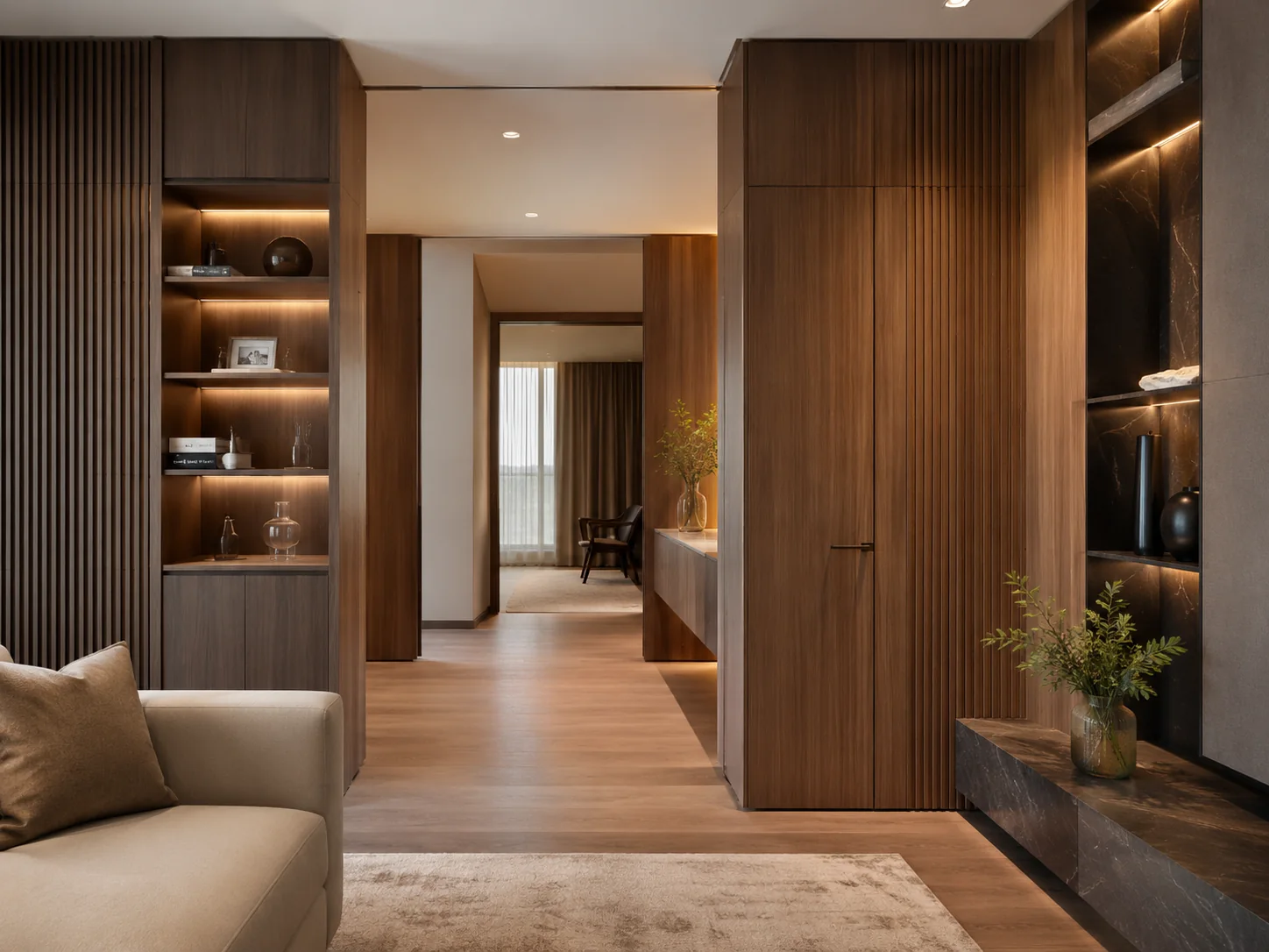 Menuiserie intérieure contemporaine avec habillages bois sur mesure